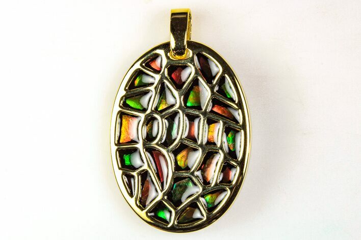 Elegant, Ammolite Mosaic Pendant With Vermeil Gold #206071